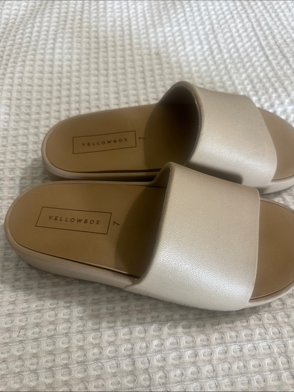 Yellow Box Slide Sandals in Beige